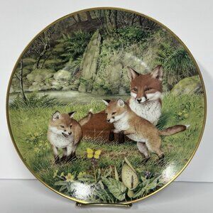 Woodland Year Fox Baby Mom Butterfly Chase in May Plate Franklin Porcelain 1981